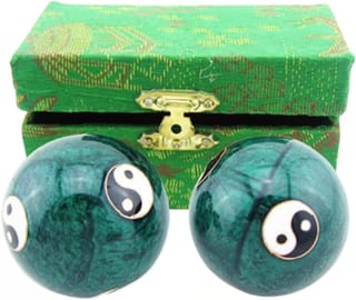 3298, Chinese Baoding Balls Hand Exercise Therapy Balls Stress Reliefe Balls, Taichi Pattern, Green Color