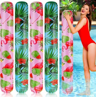 4 Pack Inflatable Swimming Pool Noodle Flamingo Palm Leaf Jumbo Pool Noodles, Hawaii Tropical Inflatable Floats for Summer Water Party Adult Swimming Floating Beach Lake Vacation(Flamingo)
